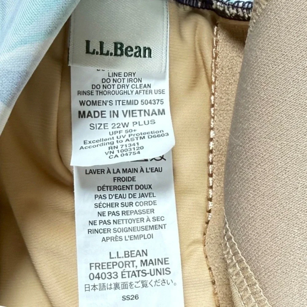 L.L. Bean One Piece Swimsuit Womens 22W Blue Floral Excellent Ruched Wrap Front